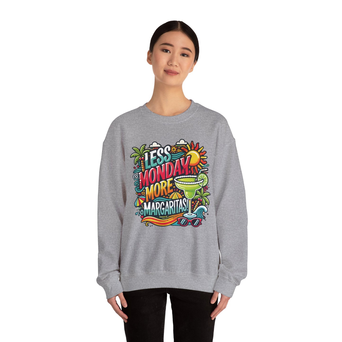 Less Monday More Margaritas Crewneck Sweatshirt, Funny Summer Unisex Beach Vibes Pullover, Fun Unisex Crewneck, Summer Parties Sweatshirt