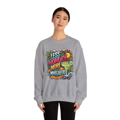 Less Monday More Margaritas Crewneck Sweatshirt, Funny Summer Unisex Beach Vibes Pullover, Fun Unisex Crewneck, Summer Parties Sweatshirt