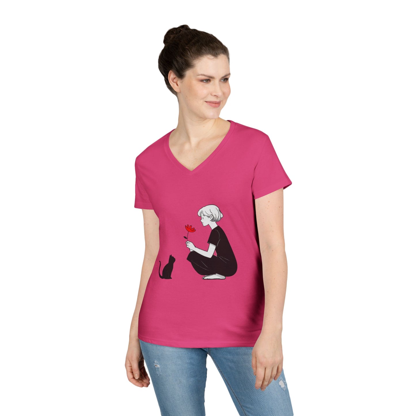 Cat Lover's V-Neck T-Shirt - Cute Graphic Tee for Pet Owners, Gifts for Cat Lovers, Animal Lover Apparel, Valentine's Day, Cat Love