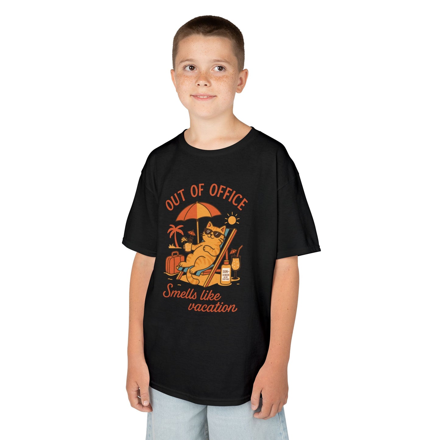 Funny Cat Vacation T-Shirt for Kids, Out of Office Beach Shirt, Summer Holiday Tee, Summer Fun, Beachwear, Travel Tee, Gift for Kids