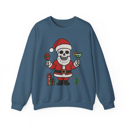 Funny Santa Skull Christmas Men's Sweatshirt, Holiday Margarita Pullover