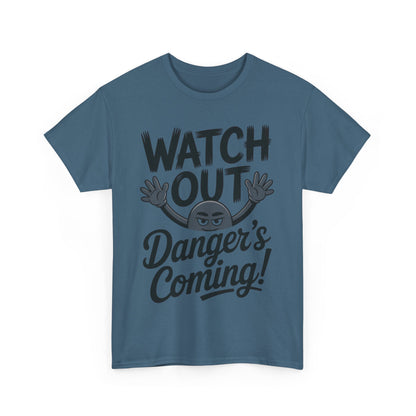 Funny "Watch Out" Cartoon Character T-Shirt, Sketch Style Unisex Heavy Cotton Tee, Minimalist Humorous Graphic Tee, Gift for Him/Her