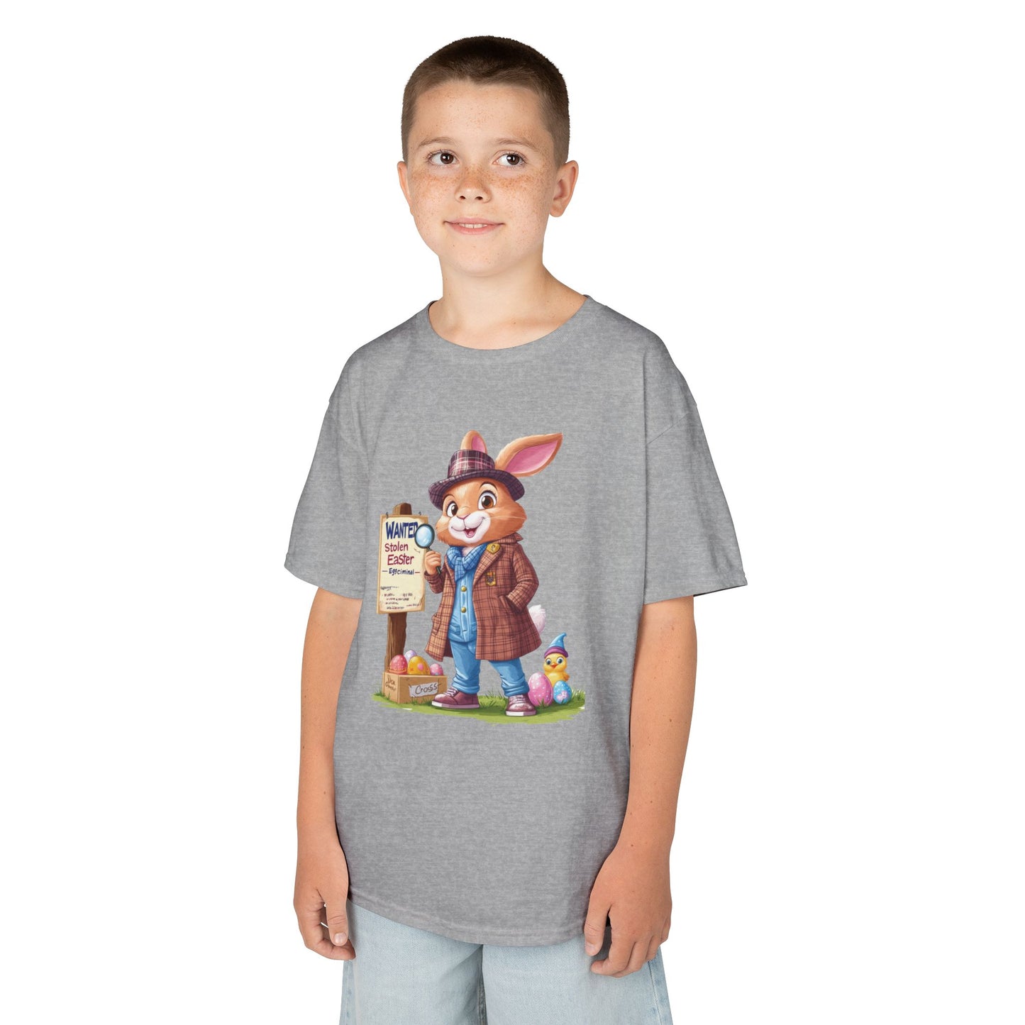 Detective Bunny Easter Kids Tee - Fun Egg Hunt T-Shirt with Mystery Theme, Cute Spring Gift for Kids, Heavy Cotton Easter Outfit