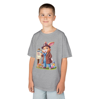 Detective Bunny Easter Kids Tee - Fun Egg Hunt T-Shirt with Mystery Theme, Cute Spring Gift for Kids, Heavy Cotton Easter Outfit
