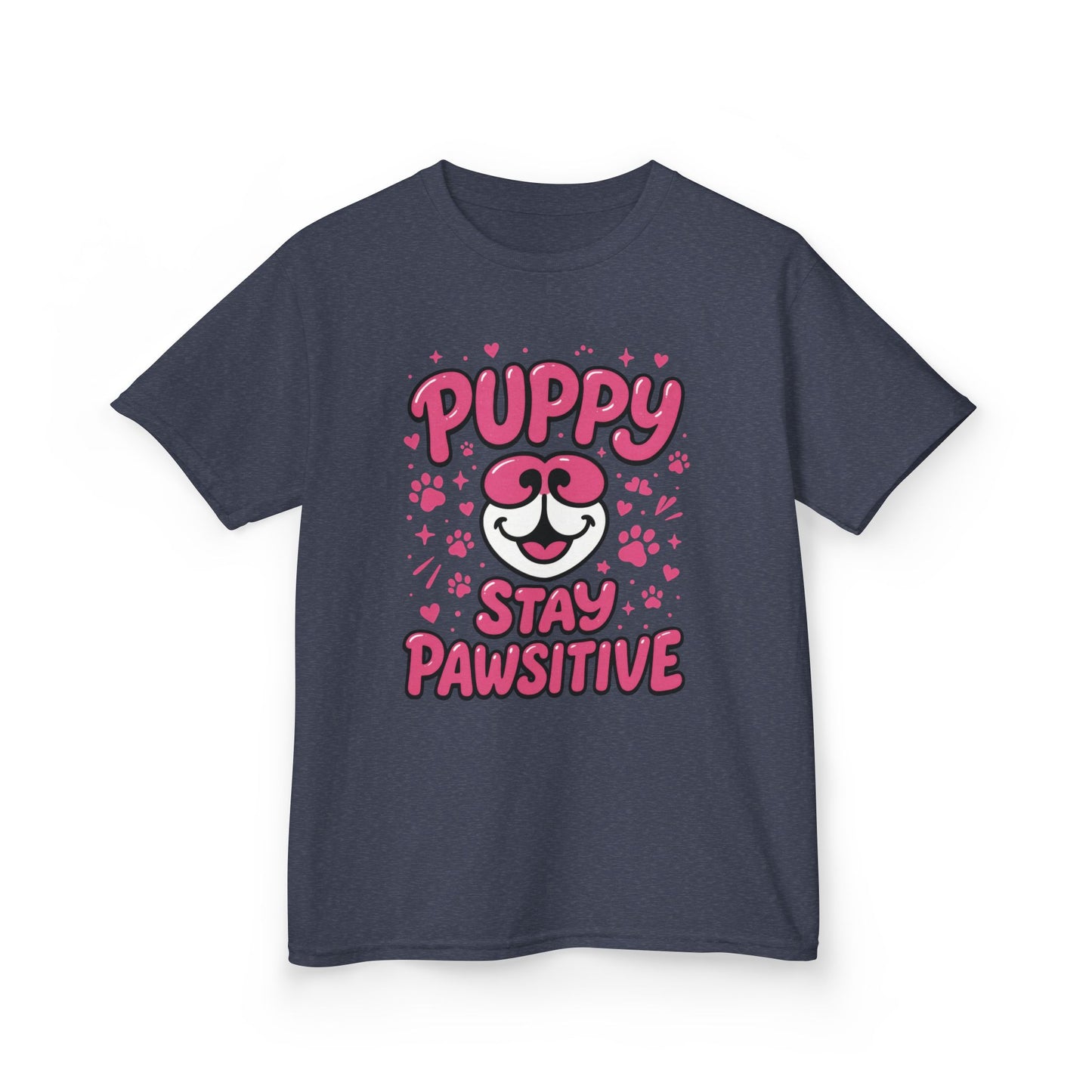 Puppy Stay Pawsitive Youth T-Shirt - Cute Positive Dog Shirt for Teens - Fun Puppy Paw Graphic Kids Tee, Kids Gift, Pet Lover Shirt