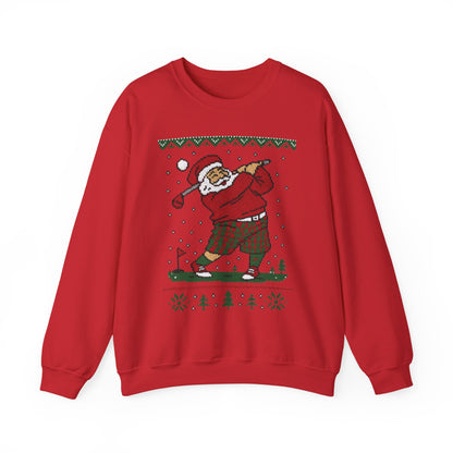 Golfing Santa Christmas Sweatshirt, Funny Golf Lover Holiday Jumper, Ugly Christmas Golf Sweater for Men