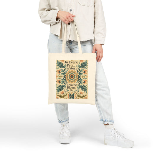 Inspirational Cotton Canvas Tote Bag, Eco-Friendly, Grocery Bag, Gift, Art Tote, Floral Design