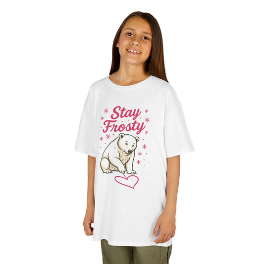 Kids Heavy Cotton™ Tee, Kids Stay Frosty Polar Bear T-Shirt, Cute Winter Graphic Tee for Children