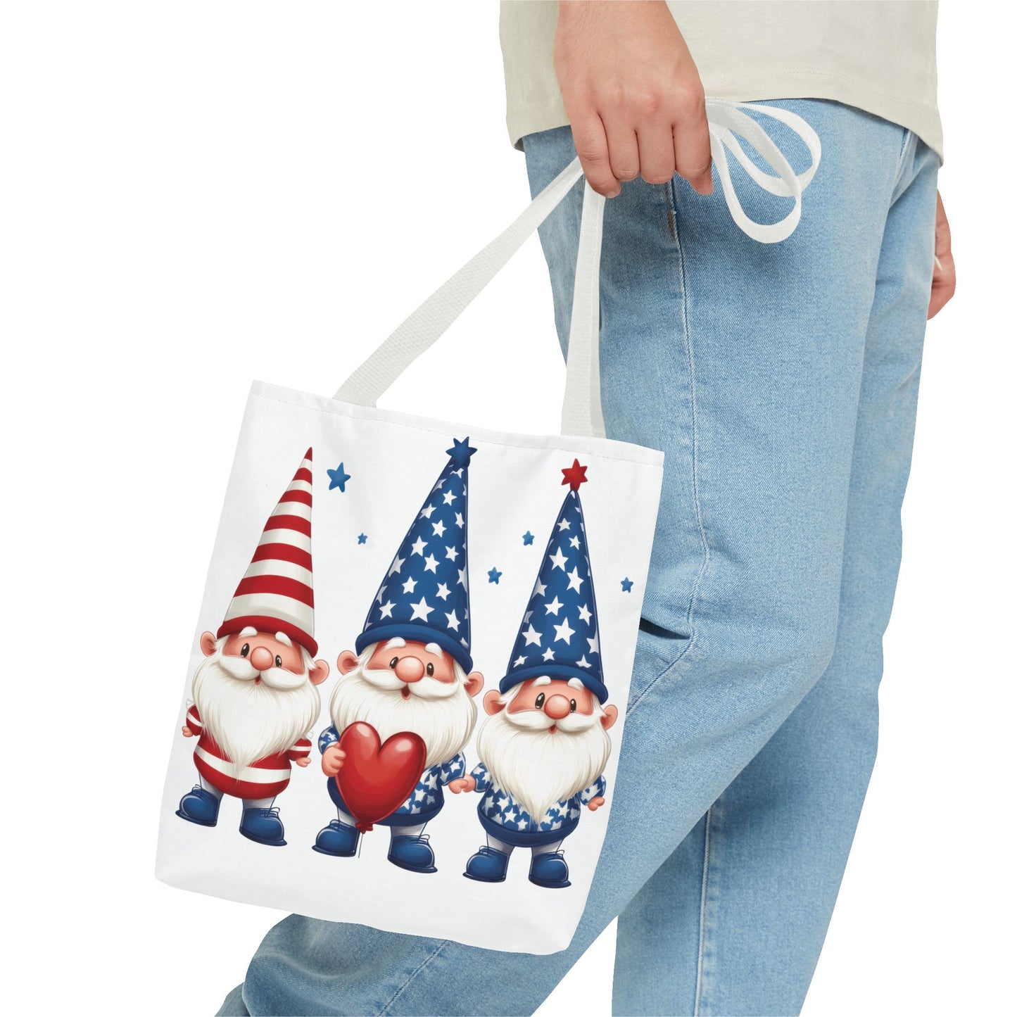 Patriotic Gnome Tote Bag, Stars and Stripes Reusable Grocery Bag, Cute Gnome Summer Bag, Holiday Gift Tote, Eco-Friendly Shopping Bag