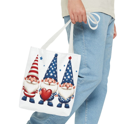 Patriotic Gnome Tote Bag, Stars and Stripes Reusable Grocery Bag, Cute Gnome Summer Bag, Holiday Gift Tote, Eco-Friendly Shopping Bag
