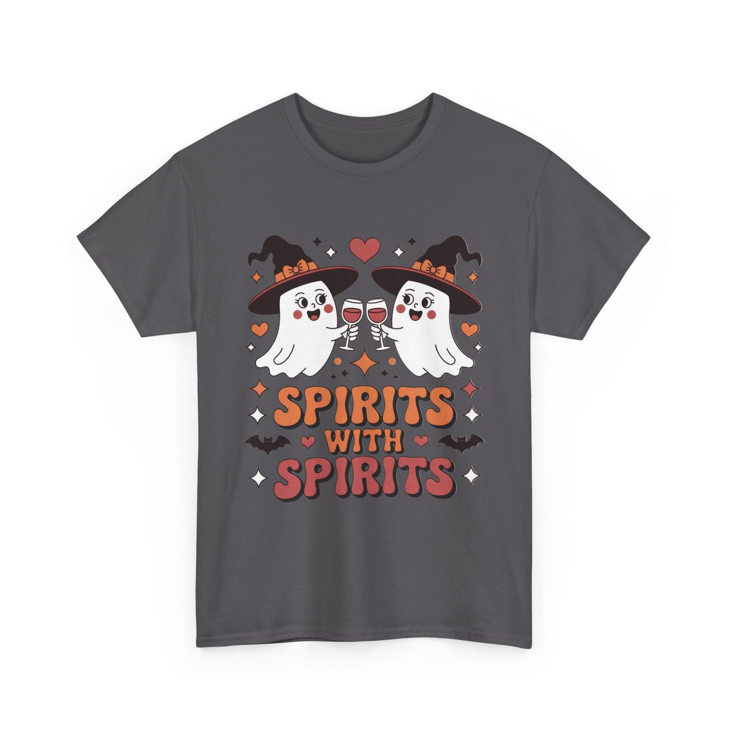 Spirits With Spirits Women's Halloween T-Shirt, Funny Ghost Drinking Wine Tee, Witches Party Shirt, Spooky Season Gift for Her
