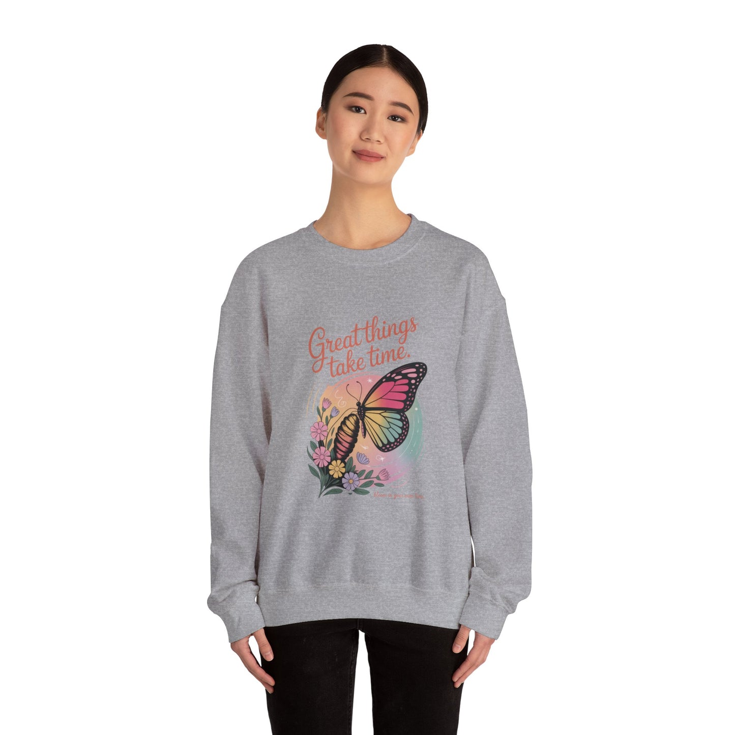 Inspirational Butterfly Sweatshirt - Great Things Take Time, Cozy Unisex Crewneck, Perfect Gift for Nature Lovers, Relaxed Style, [...]
