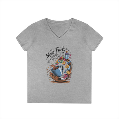 Mom Fuel V-Neck T-Shirt, Funny Coffee Lover V-Neck T-Shirt, Gift for Moms, Mother's Day, Casual Wear, Pajama Top