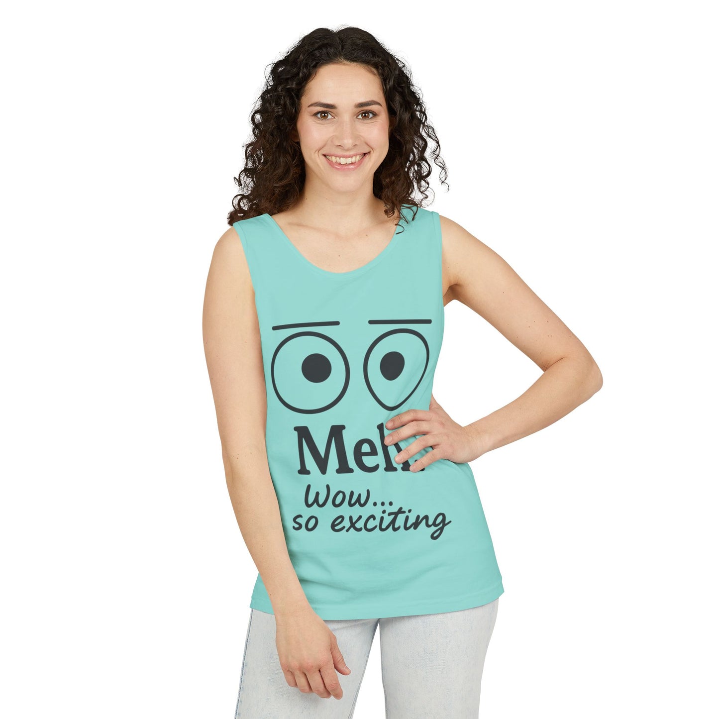 Womens Funny Graphic Tank Top with 'Meh. Wow... so exciting' Quote, Casual Wear, Summer Apparel, Gift for Friends, Humor Tank