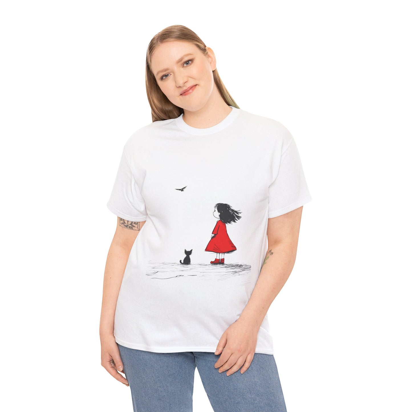 Cat Lover Tee, Cute Graphic T-Shirt, Cat & Girl Design, Gift for Cat Owners, Casual Stylish Unisex Cotton Shirt, Women's Cotton T-Shirt