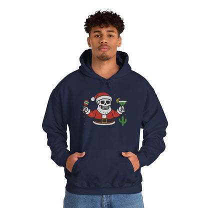 Skeleton Santa Funny Christmas Hoodie for Men, Ugly Margarita Holiday Sweatshirt