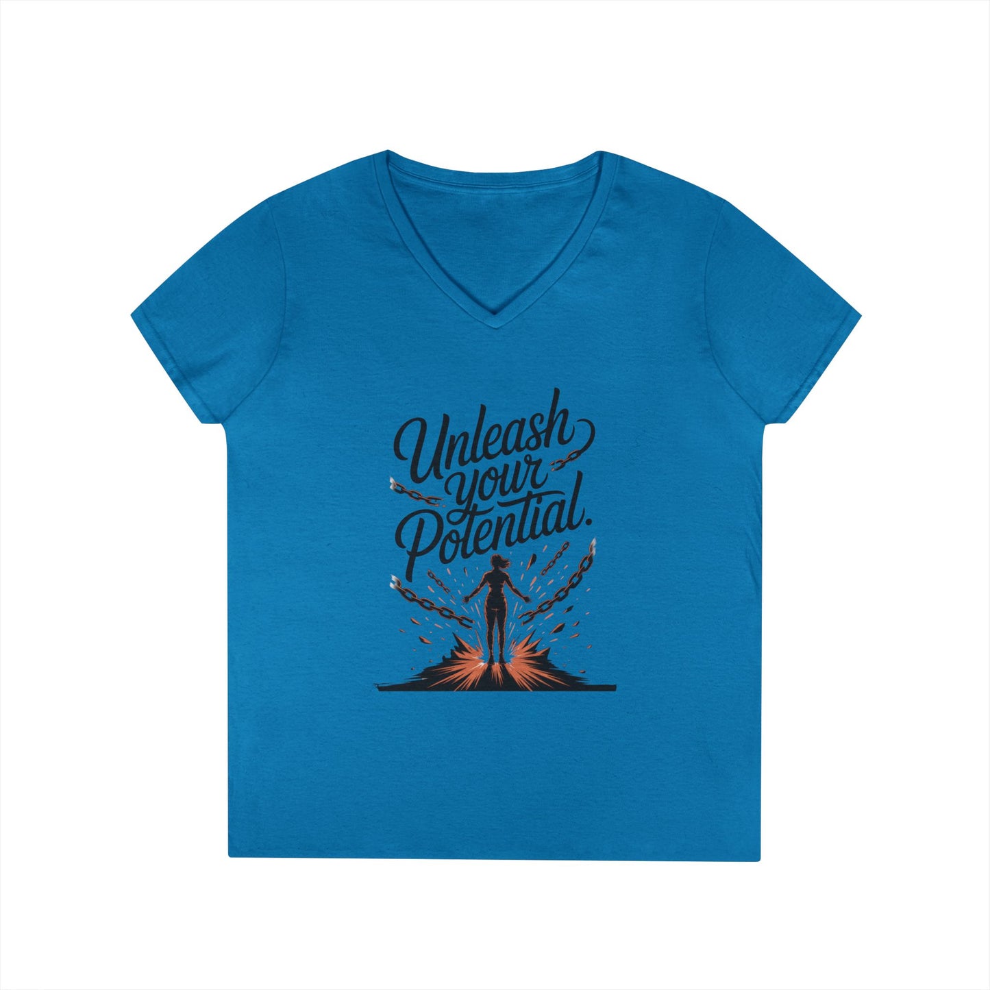 Empowering Ladies' V-Neck T-Shirt | Unleash Your Potential | Gift for Motivation, Birthday, Inspirational Wear, Positive Energy Top