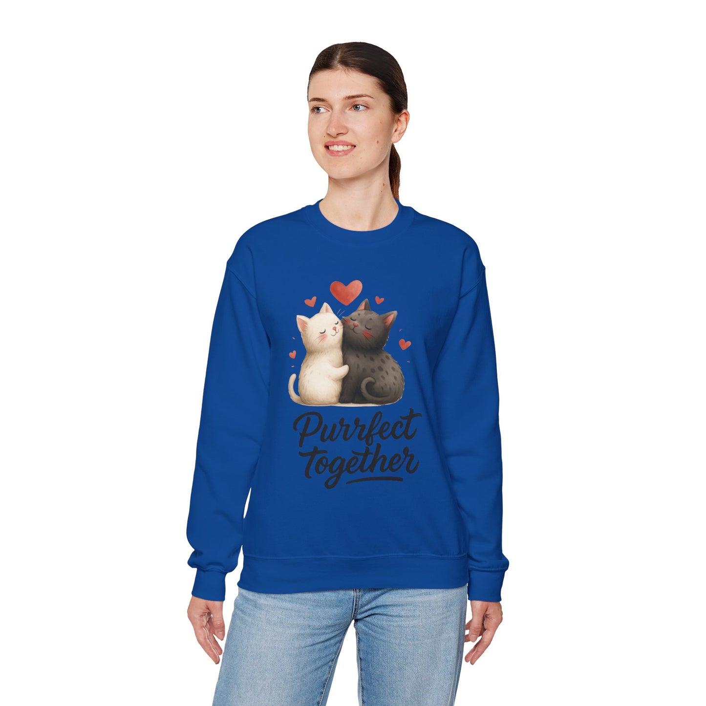 Cute Cat Couple Womens Sweatshirt, Purrfect Together Sweater, Gift for Cat Lovers, Cozy Crewneck for Valentine's Day, Animal Lover Apparel