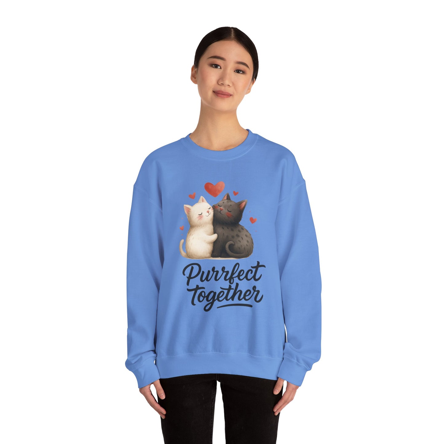 Cute Cat Couple Womens Sweatshirt, Purrfect Together Sweater, Gift for Cat Lovers, Cozy Crewneck for Valentine's Day, Animal Lover Apparel