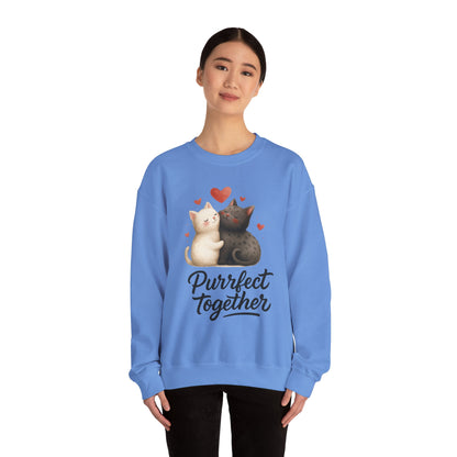 Cute Cat Couple Womens Sweatshirt, Purrfect Together Sweater, Gift for Cat Lovers, Cozy Crewneck for Valentine's Day, Animal Lover Apparel