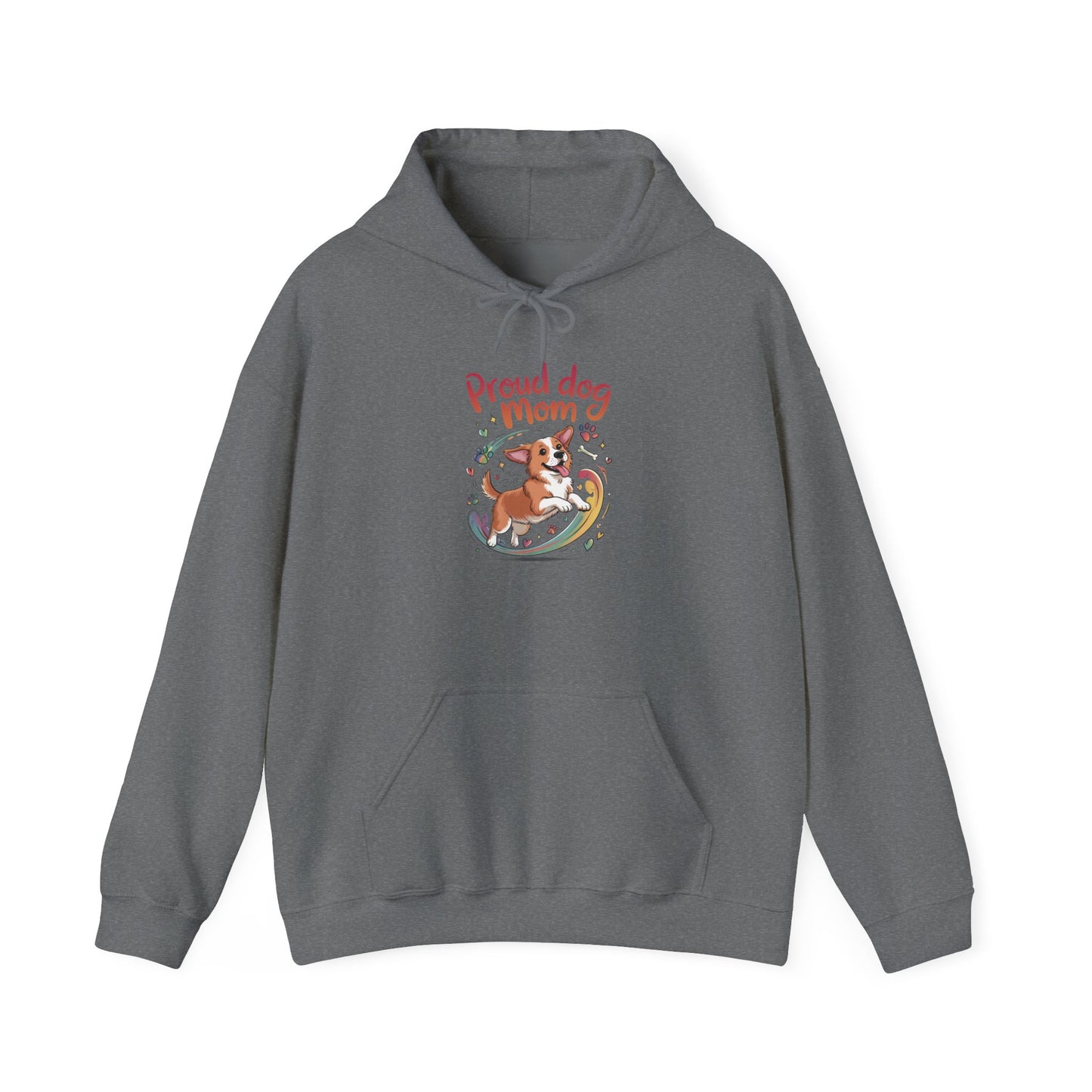 Proud Dog Mom Hoodie, Gift for Dog Owners, Dog Lover Apparel, Mother's Day Gift, Unisex Hooded Sweatshirt, Corgi Rainbow Print