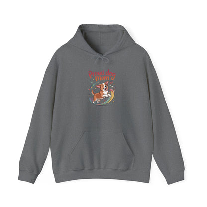 Proud Dog Mom Hoodie, Gift for Dog Owners, Dog Lover Apparel, Mother's Day Gift, Unisex Hooded Sweatshirt, Corgi Rainbow Print