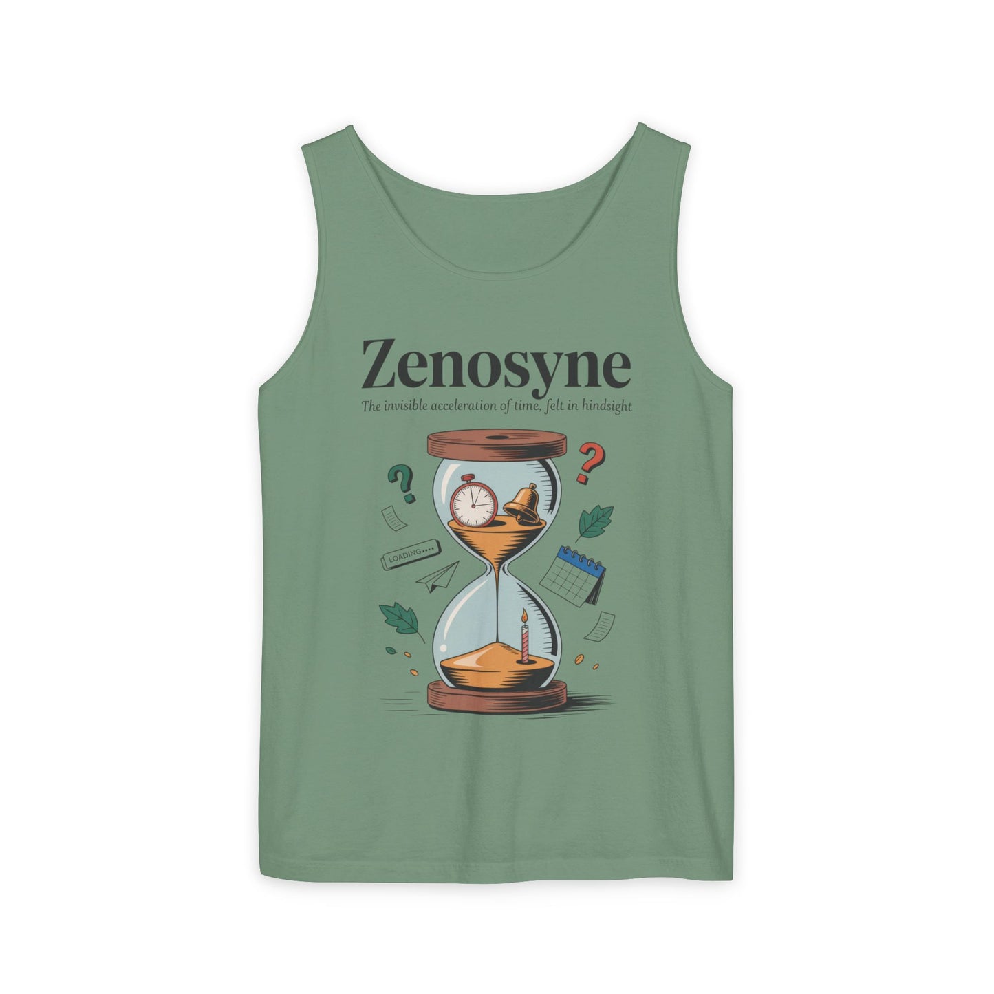 Zenosyne Tank Top, Unisex Garment-Dyed Tee, Time Awareness Gift, Casual Summer Wear, Philosophy Shirt, Unique Everyday Apparel