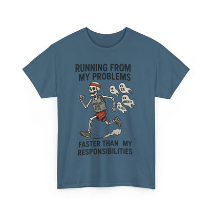 Skeleton Runner Tee for Men, Undead Jogging Club Shirt, Halloween T-Shirt, Gift for Runners, Anxiety Humor Gift