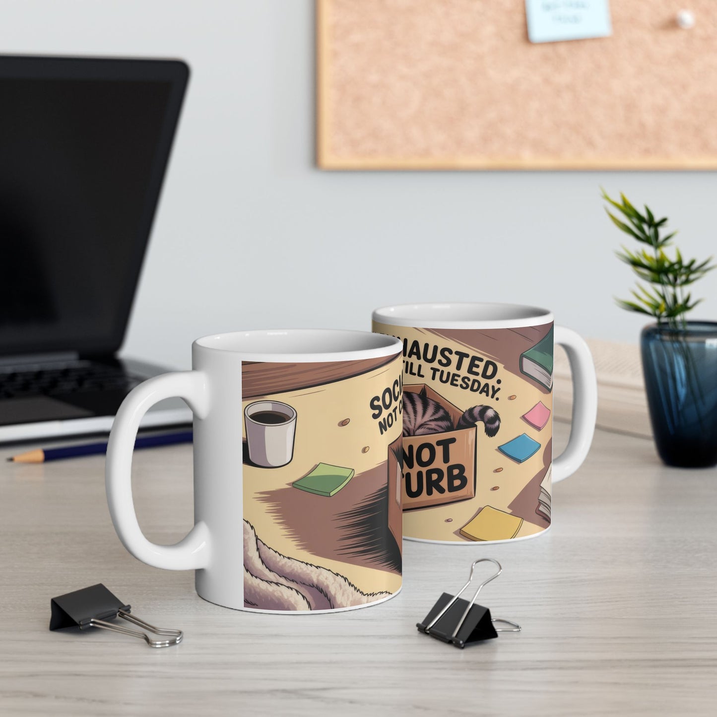 Funny Cat Mug, Socially Exhausted Do Not Disturb Coffee Cup, Introvert Gift Idea, Cozy Cat Lover Wraparound Mug, Lazy Weekend Humor