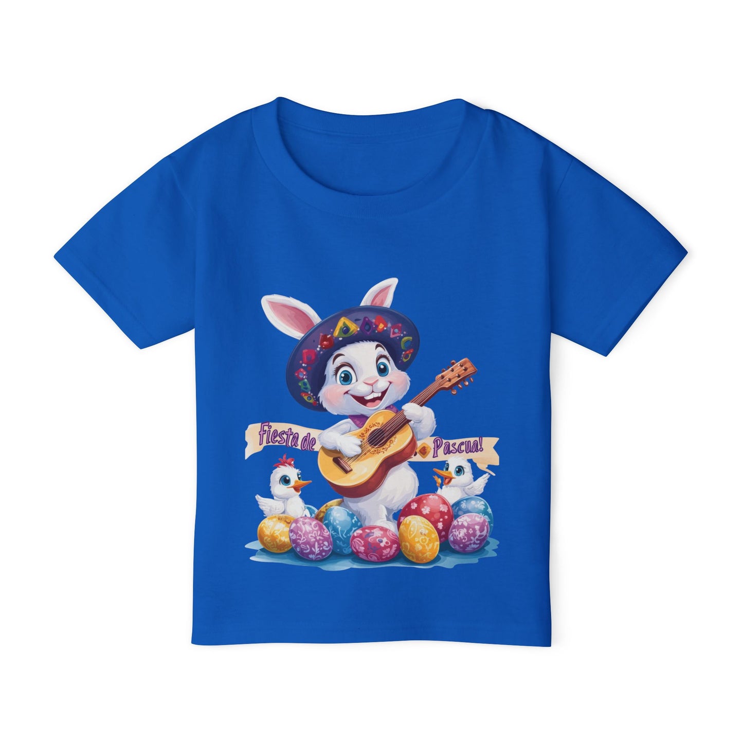 Fiesta de Pascual Toddler T-Shirt, Easter Bunny Shirt, Spring Holiday Kids Top, Adorable Gift for Toddlers, Mexican Bunny Shirt with Guitar