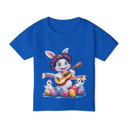 Fiesta de Pascual Toddler T-Shirt, Easter Bunny Shirt, Spring Holiday Kids Top, Adorable Gift for Toddlers, Mexican Bunny Shirt with Guitar