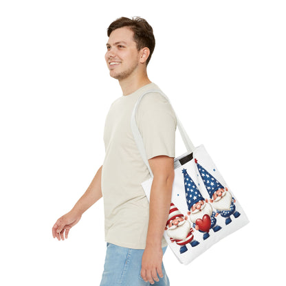 Patriotic Gnome Tote Bag, Stars and Stripes Reusable Grocery Bag, Cute Gnome Summer Bag, Holiday Gift Tote, Eco-Friendly Shopping Bag