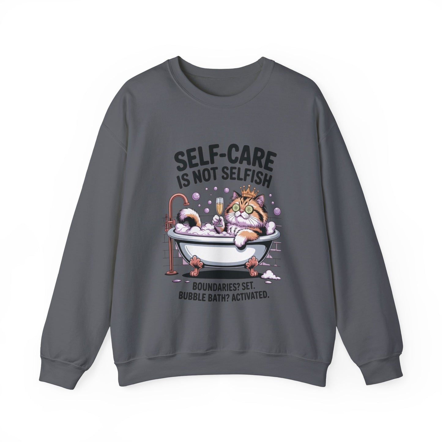 Womens Crewneck Sweatshirt, Self-Care Cat Shirt, Funny Cat Tee, Relaxing Kitty Graphic, Self Care Is Not Selfish Womens Sweatshirt