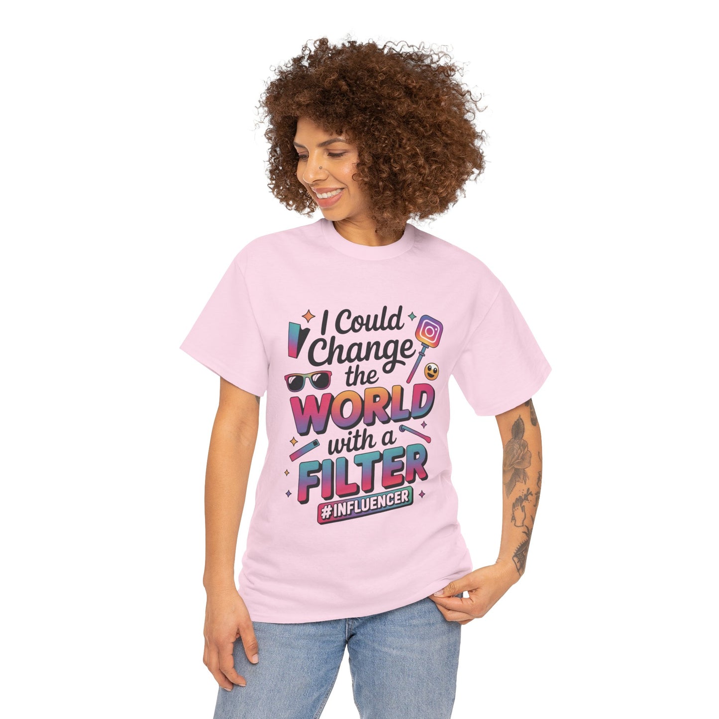 Womens Heavy Cotton Tee, Womens Influencer T-Shirt, Funny Social Media Graphic Tee, Cute Trendy Top
