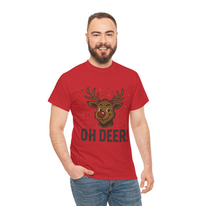 Men's Oh Deer Funny Christmas T-Shirt, Reindeer Holiday Graphic Tee