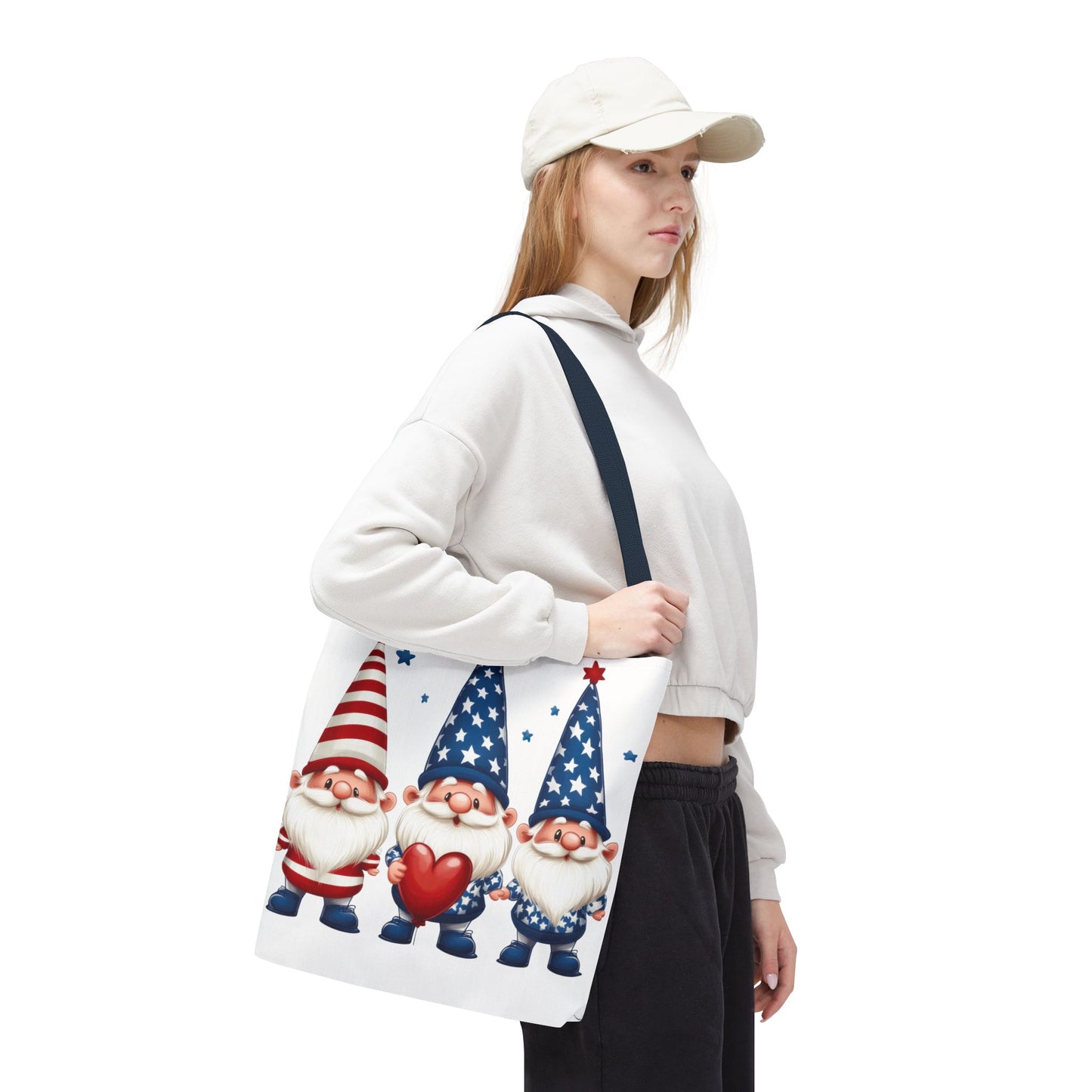 Patriotic Gnome Tote Bag, Stars and Stripes Reusable Grocery Bag, Cute Gnome Summer Bag, Holiday Gift Tote, Eco-Friendly Shopping Bag