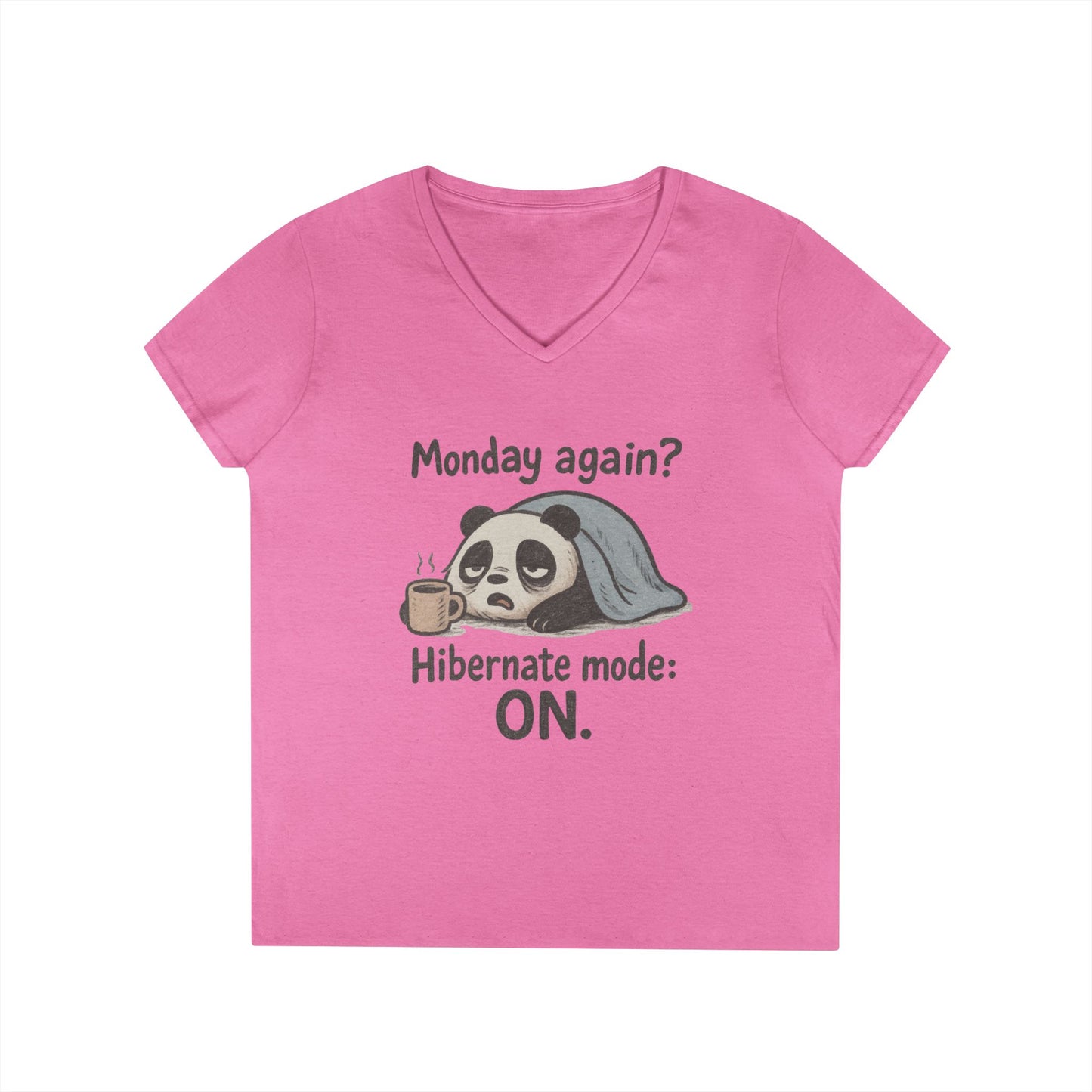 Panda V-Neck T-Shirt - Perfect for Lazy Days, Hibernation Mode, Casual Wear, Gift for Her, Weekend Comfort Clothing, Monday Syndrome