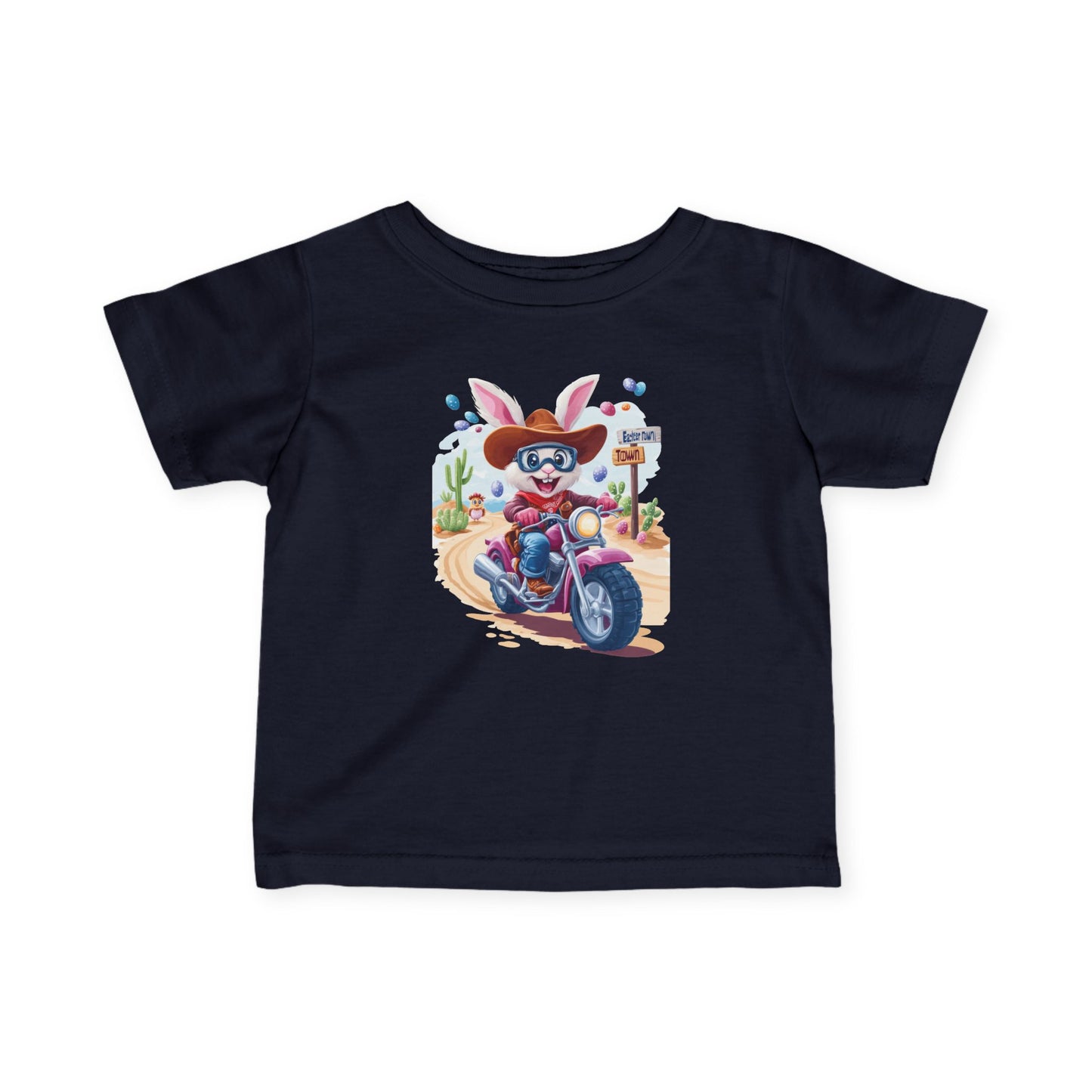 Biker Bunny Baby Tee - Cute Easter Rabbit on Motorcycle Shirt for Infants, Funny Spring Outfit, Gift for 6-24 Month Old Babies