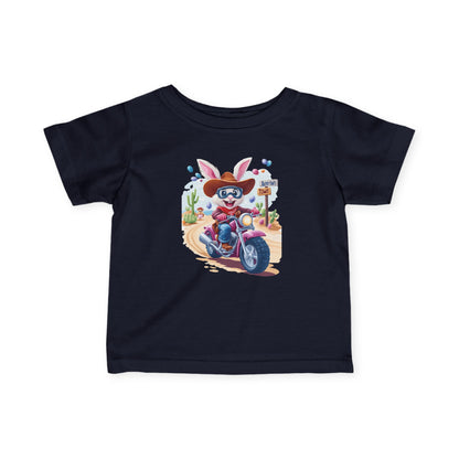 Biker Bunny Baby Tee - Cute Easter Rabbit on Motorcycle Shirt for Infants, Funny Spring Outfit, Gift for 6-24 Month Old Babies
