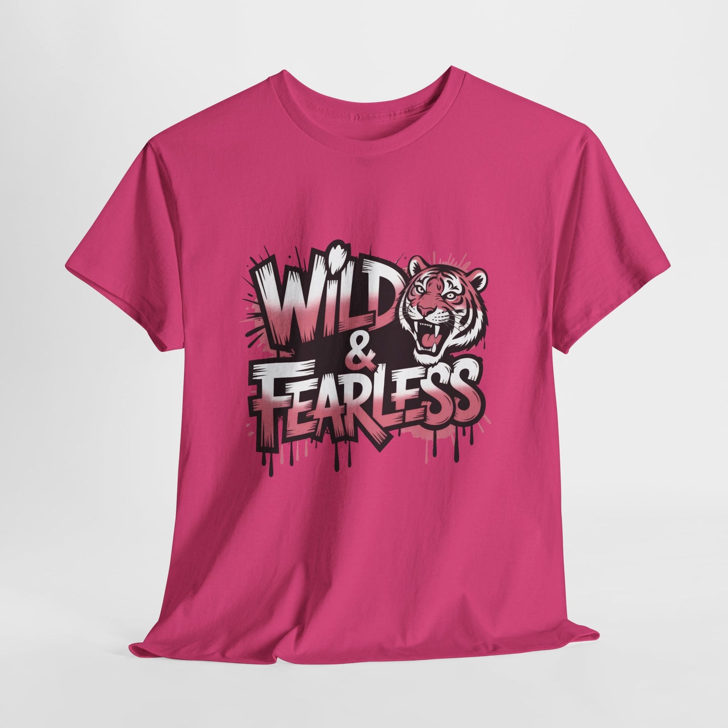 Womens Wild & Fearless T-Shirt, Tiger Graphic Graffiti Tee, Bold Urban Streetwear Top