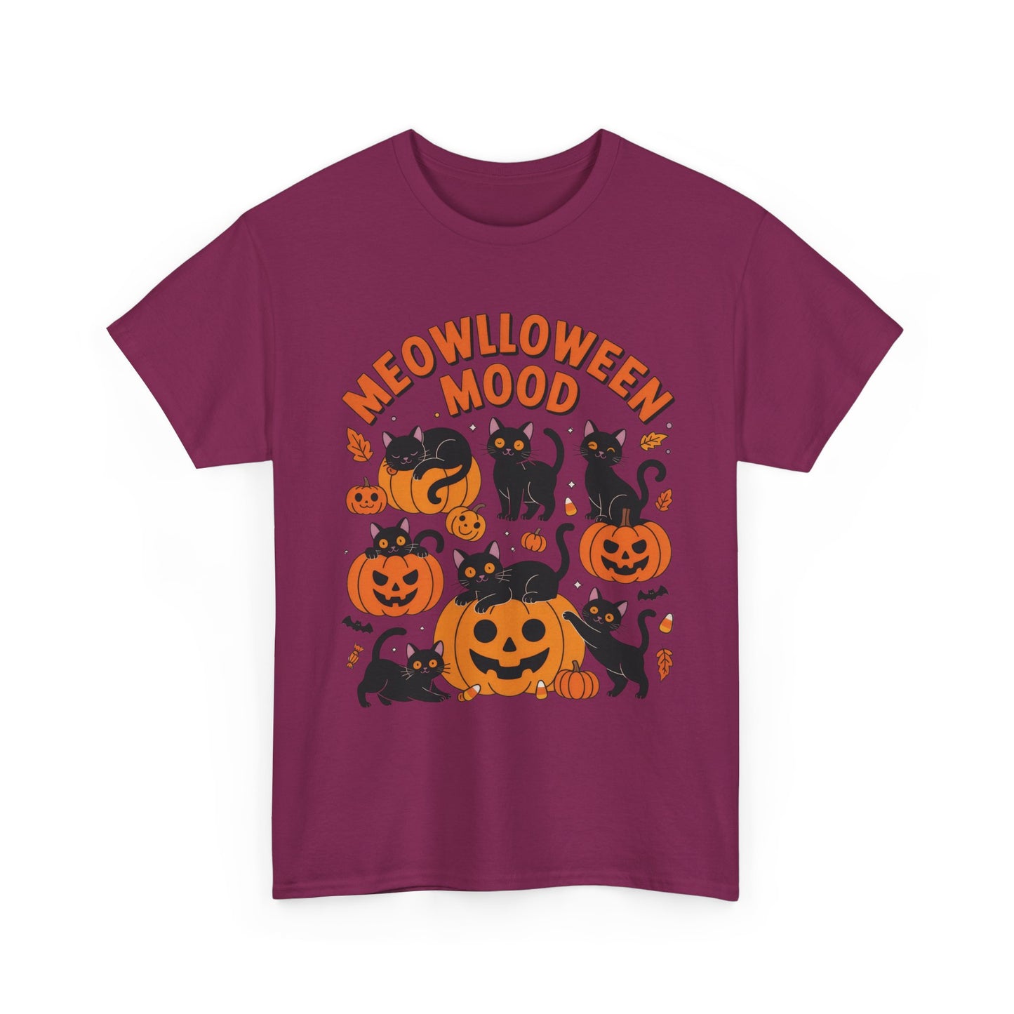 Meowlloween Mood Cat Shirt for Women, Cute Black Cat and Pumpkin Halloween Tee, Cozy Fall Kawaii Spooky Graphic Top, Cat Lover Gift