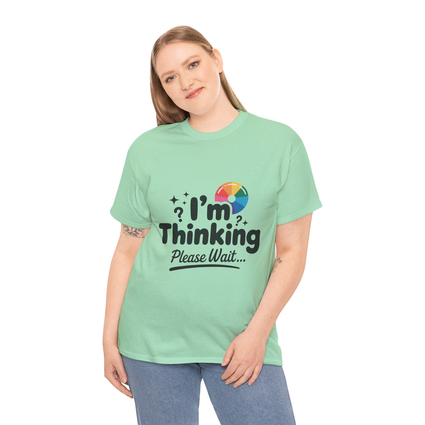 Funny - Im Thinking Please Wait - T-Shirt for Women, Cute Geeky Gift for Introverts, Programmers, Designers, Fun Humor Shirt