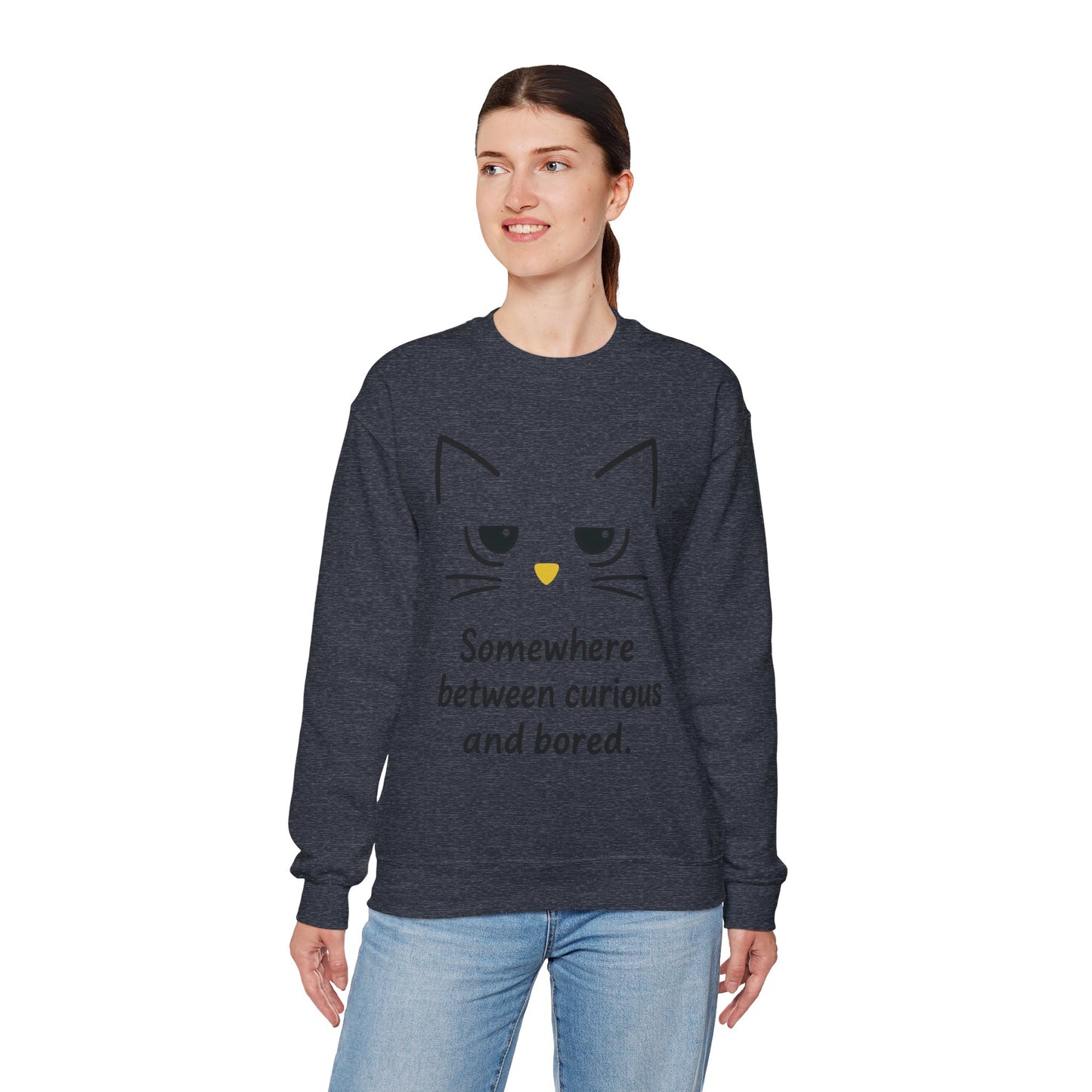 Whimsical Cat Crewneck Womens Sweatshirt, Cozy Relaxed Wear, Perfect Gift for Cat Lovers, Casual Everyday Style
