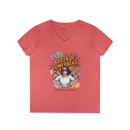 Queen of Comebacks V-Neck T-Shirt, Funny Graphic Tee, Gift for Friends, Humor Apparel, Casual Wear, Comedic Shirt
