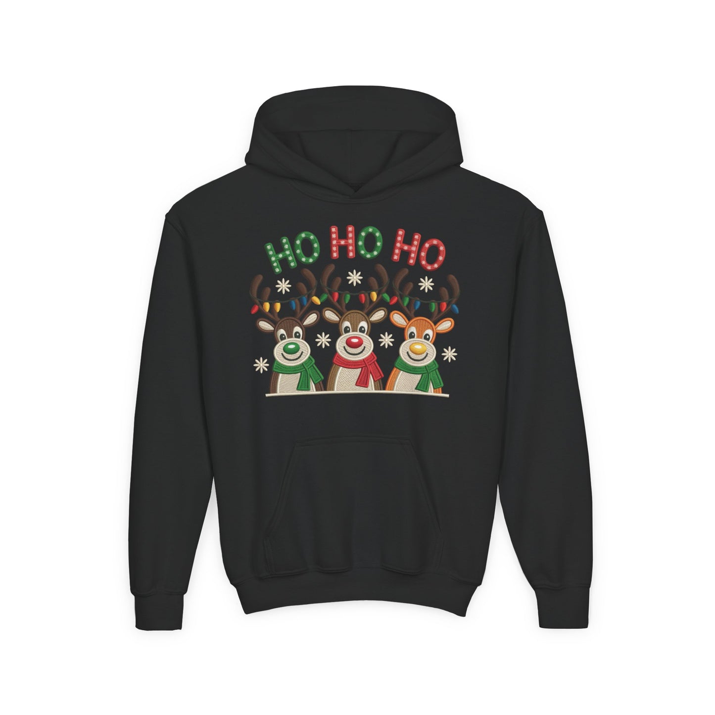 Ho Ho Ho Reindeer Hoodie for Girls, Cute Christmas Holiday Kids Pullover, Youth Hooded Sweatshirt