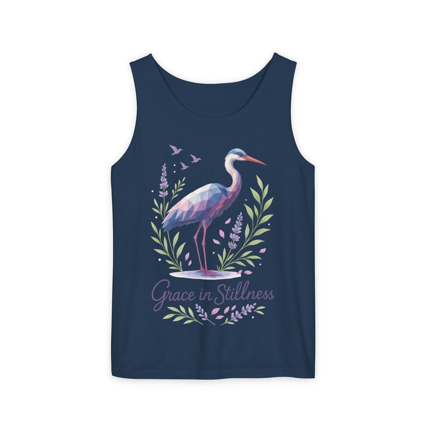 Polygonal Heron Graphic Tank, Womens Artistic Bird Summer Top, Geometric Crane, Bird Lovers Gift, Yoga Shirt, Fitness Apparel, Casual Wear