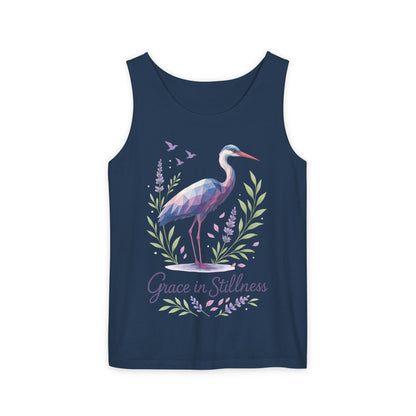 Polygonal Heron Graphic Tank, Womens Artistic Bird Summer Top, Geometric Crane, Bird Lovers Gift, Yoga Shirt, Fitness Apparel, Casual Wear