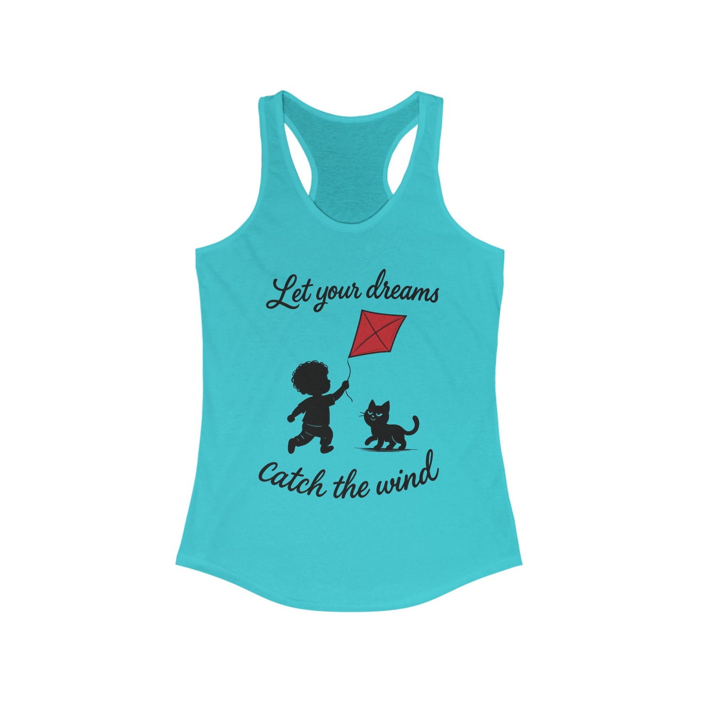 Inspirational Women's Racerback Tank - "Let Your Dreams Catch the Wind" - Motivational Workout Top, Summer Wear, Gift for Dreamers