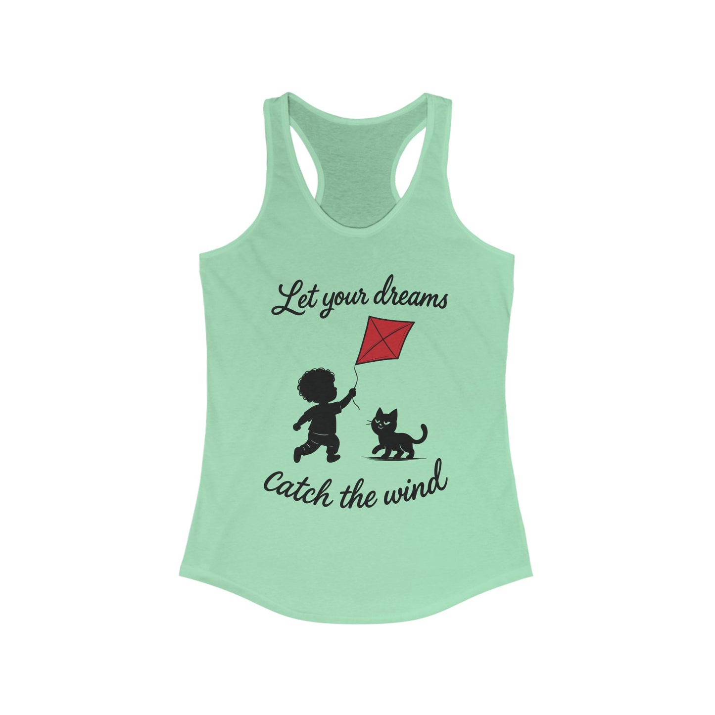 Inspirational Women's Racerback Tank - "Let Your Dreams Catch the Wind" - Motivational Workout Top, Summer Wear, Gift for Dreamers