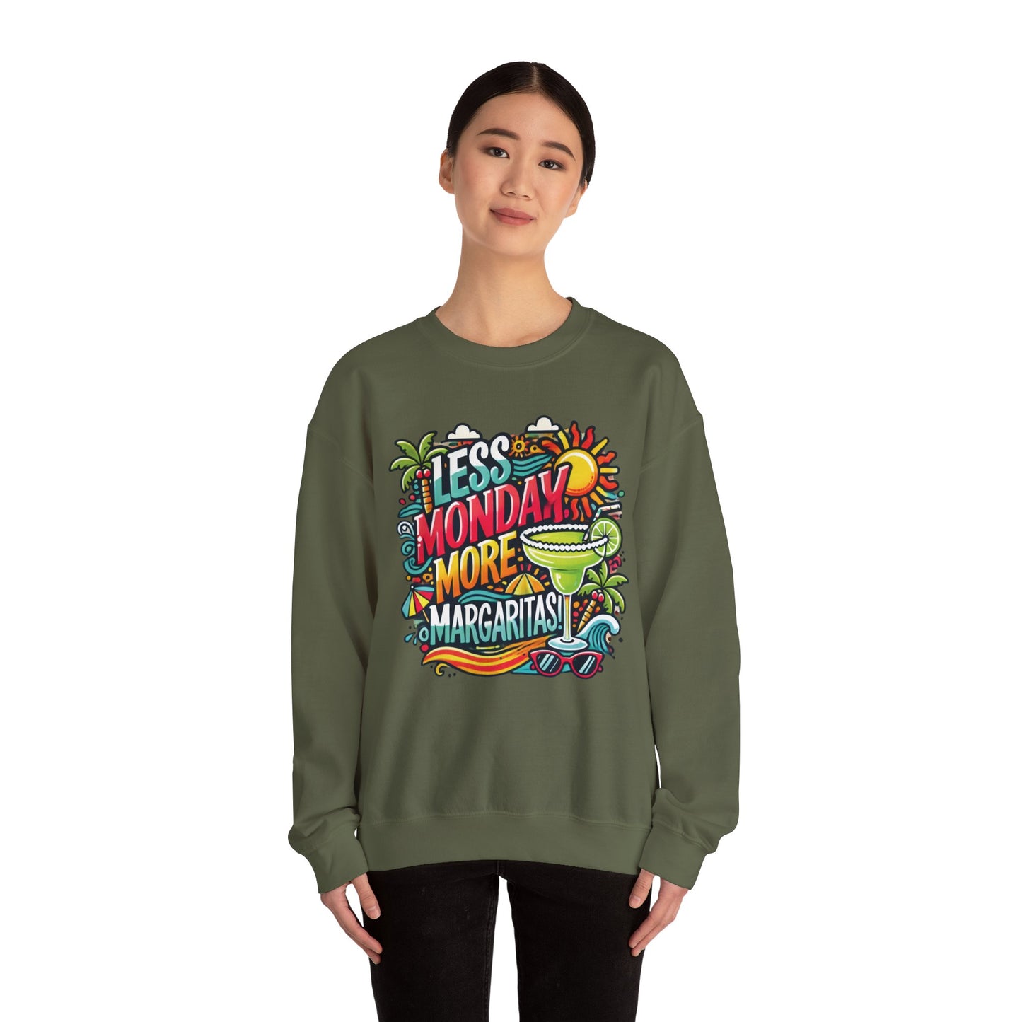 Less Monday More Margaritas Crewneck Sweatshirt, Funny Summer Unisex Beach Vibes Pullover, Fun Unisex Crewneck, Summer Parties Sweatshirt
